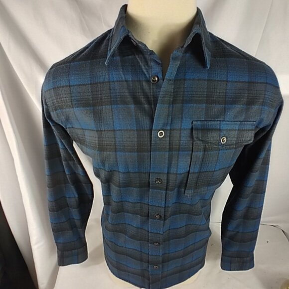 Swiss Tech Black/Blue Poly Blend Flannel Button Down Shirt Men’s Size Large - Picture 1 of 6